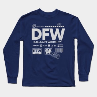 Vintage Dallas Fort Worth DFW Airport Code Travel Day Retro Travel Tag Long Sleeve T-Shirt